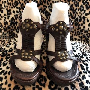 Brown Leather Wedge Sandals